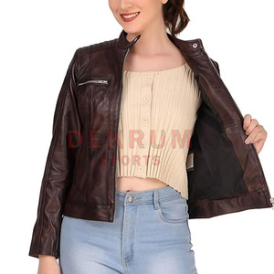 Veste en cuir pour femmes de qualité supérieure Logo personnalisé Meilleures ventes Vestes en cuir pour femmes en plein air - Product Image 2