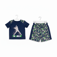 Ensemble T-shirt à manches longues et short pour garçons, base noire, manches vert fluorescent |   Sublimation personnalisée, séchage rapide, 100% polyester