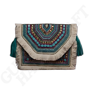 Bolsa de tela de algodón bordada con cuentas de oro púrpura verde artesanal con punto de cruz y costura eleva tu estilo - Product Image 1