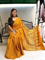 Sari en soie avec bordure imprimée numérique Ajrakh et collection de palau riche avec blouse contrastée pour femmes