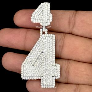 Pendentif personnalisé en moissanite, numéro, coupe ronde brillante VVS, argent 925, glacé, hip hop, unisexe - Product Image 1