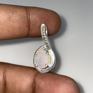 Pendentif en argent sterling 925 diamant naturel motif d'opale blanche éthiopienne-bijoux vintage pour enfants avec alliage - Product Image 3