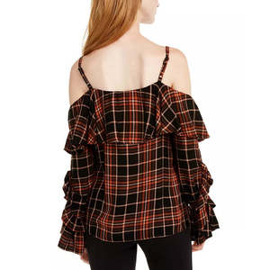 INC International Concepts Top Casual da Donna a Quadri con Spalle Scoperte e Volant, Taglia XL, Nero, in Poliestere - Product Image 2