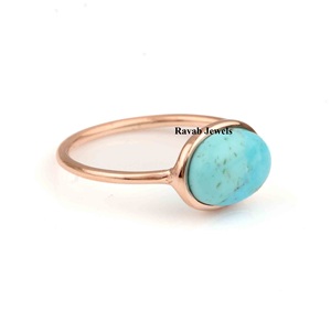 RJR0221 Bague Turquoise Naturelle Belle au Bois Dormant en Argent Sterling 10x14mm Ovale Arizona Gemstone Vermeil Eternity Fine Jewelry Gift - Product Image 5