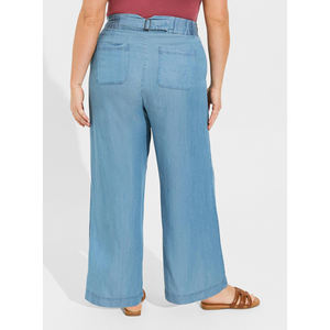 Pantalon en denim 100% coton pour femmes OEM Logo personnalisé Bouton haut Lavage Droit Coupe ample Jambe large Taille moyenne Plus Respirant XL - Product Image 4