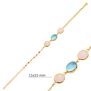 Quartz rose et aigue-marine lunette en or Bracelet en argent sterling en gros fait à la main 925 bijoux fins - Product Image 3