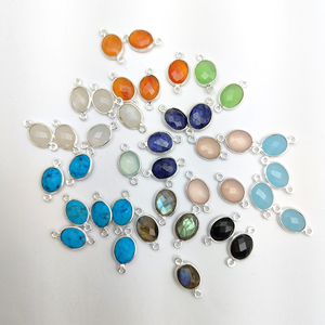 Conector de dijes de doble fianza de cuarzo Aqua con forma ovalada de piedras preciosas para hacer collares y pulseras - Product Image 2