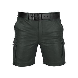 Professional Factory Made <b>Men</b> Custom <b>Leather</b> Fashion <b>Shorts</b> / High Street <b>Leather</b> Patches <b>Men</b> Fashionable Casual <b>Shorts</b> - Product Image 1