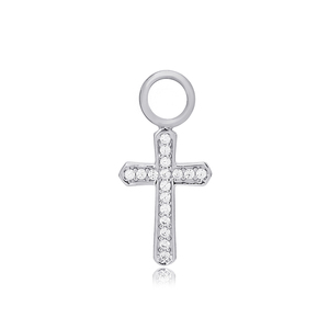 Cross Design Zircon Stone Single Earring Charm Turkish Handcrafted Wholesale 925 Sterling Silver Jewelry - Product Image 5