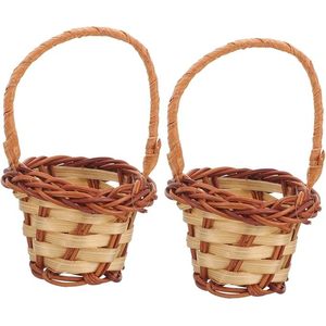 2 cestas de flores de ratán pequeñas, Cestas tejidas a mano con asas para decoración de casa de muñecas y bolsitas - Product Image 1