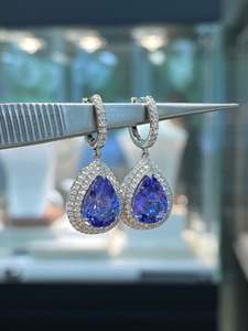 925 Sterling <b>Silver</b> Fine <b>Dangle</b> <b>Earrings</b> Natural Tanzanite with Tiny Zircon Birthday Anniversary Jewelry Gift for Women Wife Mom - Product Image 3