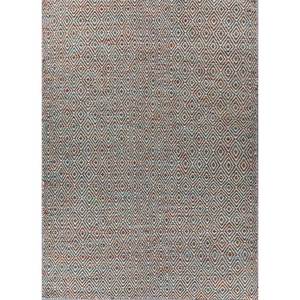 พรมขนสัตว์และใยวิสโคสสีน้ำเงินแบบทอเรียบ ลายเรขาคณิต รุ่น ADWV-13047 สำหรับใช้ในบ้าน - Product Image 1