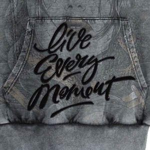 Sudadera con capucha de algodón completa con hombros caídos en negro y logotipo personalizado para hombre, diseño Vintage lavado ácido con patrón sólido en aerosol, capucha 100% - Product Image 2