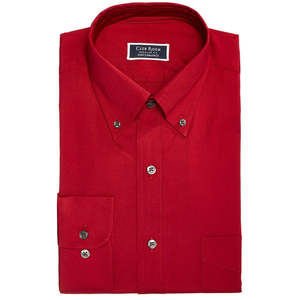 Camicia Classica da Uomo Vestibilità Regolare Elasticizzata Antipiega Tinta Unita Rossa 100% Cotone Popeline Taglia XL (16-32-33) - Product Image 1