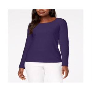 Top casual da donna in cotone con scollo rotondo di Karen Scott, viola, taglia piccola - Product Image 1