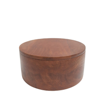 Boîte ronde en bois de rangement de cuisine avec couvercle finition café brun brillant et couleur naturelle taille moyenne faite à la main