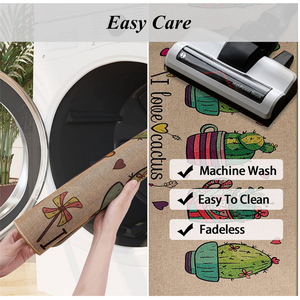 Ensemble de tapis de cuisine deux pièces sur mesure, modernes et originaux, en lin et caoutchouc, lavables et résistants à l'eau pour évier et cuisinière - Product Image 6
