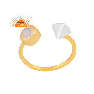 Latest Design 18K Gold Plated Natural Rainbow Moon Stone Gemstone <b>Adjustable</b> <b>Ring</b> Demi Fine Jewelry Manufacturer - Product Image 1