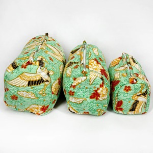 กระเป๋าซิปผ้าฝ้ายบุผ้าสไตล์วินเทจสีเขียวมิ้นท์โอเรียนทอลพิมพ์ลายนกระเบียกสำหรับจัดเก็บเครื่องสำอาง - Product Image 4