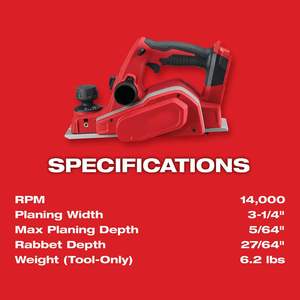 Cepilladora Eléctrica Portátil de 18V con Guía de Borde Inclinado de 3-1/4 Pulgadas, hasta 14,000 RPM, Herramienta sin Accesorios, para Proyectos de Bricolaje - Product Image 4