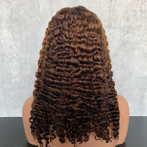 Mèches de cheveux indiens vierges brun miel châtain, ondulation profonde, pointe en U, double trame machine, HD, pour perruque respirante sans colle - Product Image 6