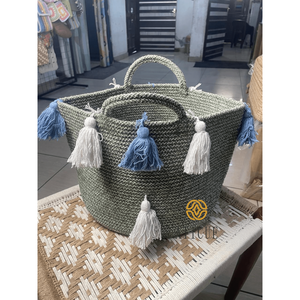 14x12 Inch Woven Cotton <b>Storage</b> <b>Basket</b> with Tassel Decor Living Room Multipurpose Organizer with Handles - Product Image 3