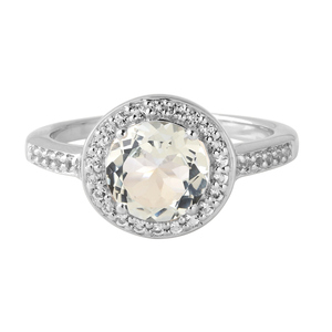 Shah Gems Women's Natural Crystal Quartz and White Topaz Halo <b>Ring</b> <b>925</b> Sterling <b>Silver</b> - Product Image 1