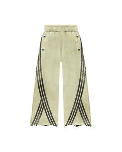 2025 algodón francés Terry serigrafía sudaderas con capucha pantalones acampanados con paneles ropa de calle lavado ácido chándales transpirables para hombres - Product Image 4