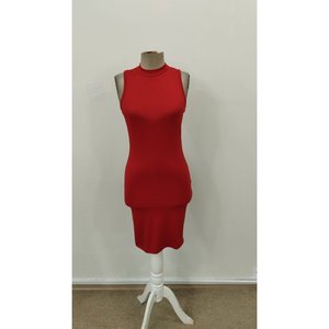 Robe courte en scuba sans manches à col roulé pour femme, 36223 - Rouge - Product Image 4