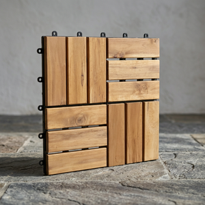 Easy-Click Acacia Wood Patio <b>Tiles</b> - 30x30cm All-Weather Outdoor <b>Interlocking</b> Flooring for DIY Garden & Deck Renovation - Product Image 2