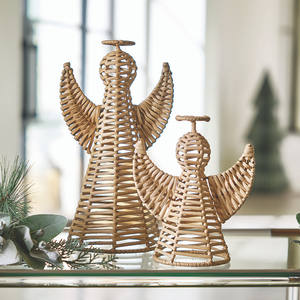 OEM ODM Usine de vente en gros Décoration d'ange en rotin moderne Ornements de vacances en osier faits à la main Ange en rotin pour Noël - Product Image 1