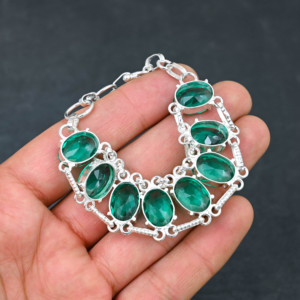 Joyería fina, piedra preciosa de apatita verde creada en laboratorio, pulsera de cadena chapada en plata 925 hecha a mano, regalo de diseñador para mujer - Product Image 4
