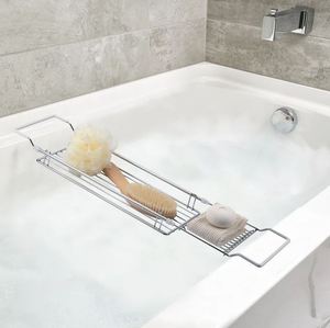ที่ยอดเยี่ยมโลหะยืนฟรีแคดดี้อ่างอาบน้ําที่เก็บของถาดห้องน้ําฝักบัวOrganizerโทรศัพท์มือถือที่วางหนังสือถ้วยห้องน้ํา - Product Image 3