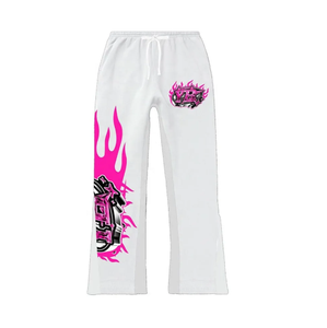 Chándal de correr de 2 piezas personalizado al por mayor de fábrica OEM, pantalones de chándal apilados acampanados y sudadera informal con estampado Vintage DTF - Product Image 2