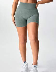 Short de Yoga sans couture taille haute pour femme taille élastique respirant motif solide Leggings d'entraînement Spandex recyclé/Nylon Gym - Product Image 4