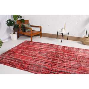 Turkish Vintage <b>Rug</b> 4.8x8 ft (145x245 cm), Red <b>Black</b> Bordered <b>Rug</b> - Product Image 3