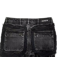Unisex 2025 Büyük Beden Çok Cepli Nefes Alabilen Gotik Kot Pantolon Sokak Modası Düz Hip Hop Tarzı Kristal İşlemeli Düğmeli