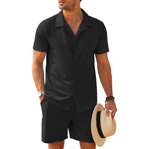 Ensembles Shorts d'Été pour Homme en Gros Logo Personnalisé 100% Coton Tenues 2 Pièces Ensembles Boutonnés pour Homme - Product Image 5