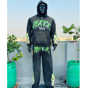 Chándal con estampado lavado ácido para hombre, ropa de calle Vintage, conjunto de chándal transpirable de dos piezas con logotipo personalizado para hombre - Product Image 6