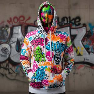 Sweat-shirt à capuche en molleton pour femme, motif artistique abstrait coloré, peinture chaotique, éclaboussures d'encre, graphique, néon, décontracté, coupe ample, devant - Product Image 1