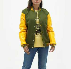 Nouvelle veste universitaire de style Street Wear avec corps en laine et manches en cuir veste universitaire pour femmes pour femmes - Product Image 4