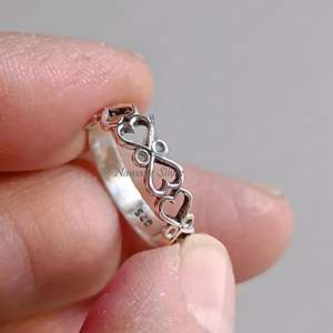 925 Sterling Silver Heart <b>Ring</b> <b>Dainty</b> Connected Hearts Tiny Romantic Band Handmade Elegant Promise Jewelry - Product Image 2