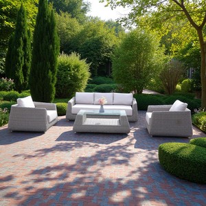 ชุดเครื่องจักสานเทียม PRSF-TP3หวายเทียมโพลีหวายที่นั่งพักผ่อนกลางแจ้งขนาดใหญ่พร้อมรูปพระจันทร์สำหรับสวนหรือดาดฟ้า - Product Image 5