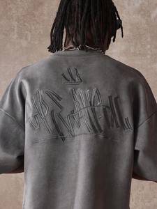 T-shirt brodé personnalisé surdimensionné noir lavé pour hommes Streetwear lourd Crop Boxy T-shirts pour hommes personnalisés lavés Vintage - Product Image 2