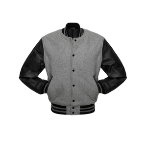 Veste d'hiver universitaire personnalisable de style urbain avec col montant, corps vert et manches en cuir blanc pour hommes adultes - Product Image 5