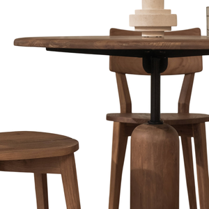 Mesa de Comedor de Estilo Industrial de Madera de Acacia, con Base Redonda Curvada Tipo Bala Hecha a Mano y Tapa Redonda de Hierro y Madera - Product Image 3