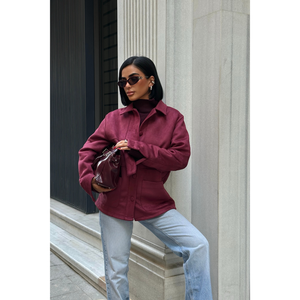 เสื้อแจ็คเก็ตผู้หญิงหนังกลับสีเบอร์กันดี - Product Image 3