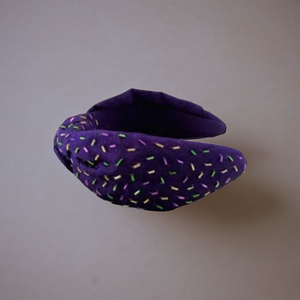 Handmade Purple Fabric Headband Multicolor Embroidery Trendy Knotted <b>Hair</b> <b>Accessory</b> for <b>Women</b> Girls Mardi Gras Style Made India - Product Image 3
