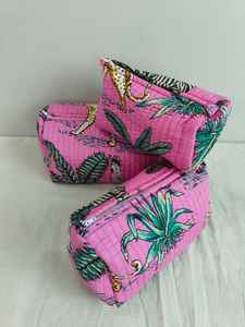 Set of 3 Cotton Quilted <b>Makeup</b> <b>Bags</b> with Animal Print Zipper Closure-Lightweight <b>Travel</b> & Cosmetic Organizer - Product Image 2