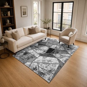 <b>RUGS</b> DEPOT LXDP-0382 Wholesale <b>Charcoal</b> <b>Grey</b> Marble Effect Digital Printed Machine Washable Chenille Area <b>Rug</b> Non Slip - Product Image 2